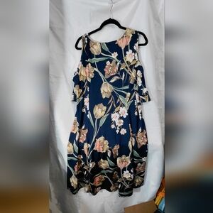Elegant Floral One Shoulder Dress in Navy